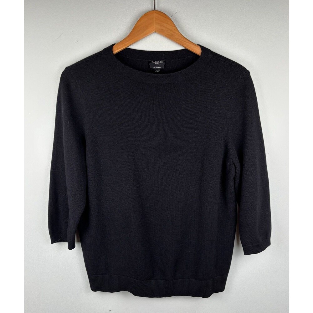 Talbots Petites Size XLP Black Pure Cashmere 3/4 Sleeve Sweater